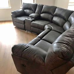 Brown Or Gray Curved Design Reclining Sectional Couch With Console Set⭐$39 Down Payment with Financing ⭐ 90 Days same as cash