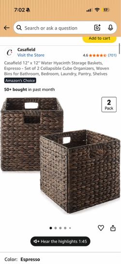 CasaField Water Hyacinth Storage Baskets – Set of 2 – New