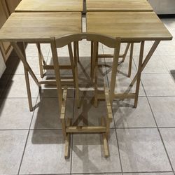 Solid Wood Folding TV Tray Tables – Set of 4 with Storage Stand