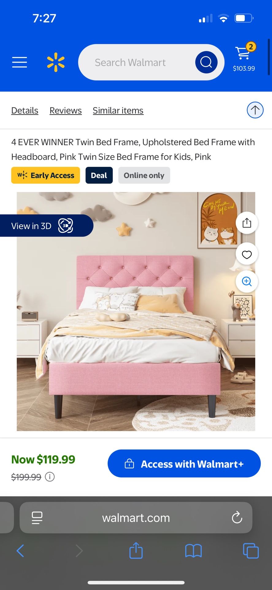 Twin Bed Frame, Upholstered Bed Frame with Headboard, Pink Twin Size Bed Frame for Kids, Pink