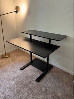Black Wood Adjustable Standing Desk on Wheels