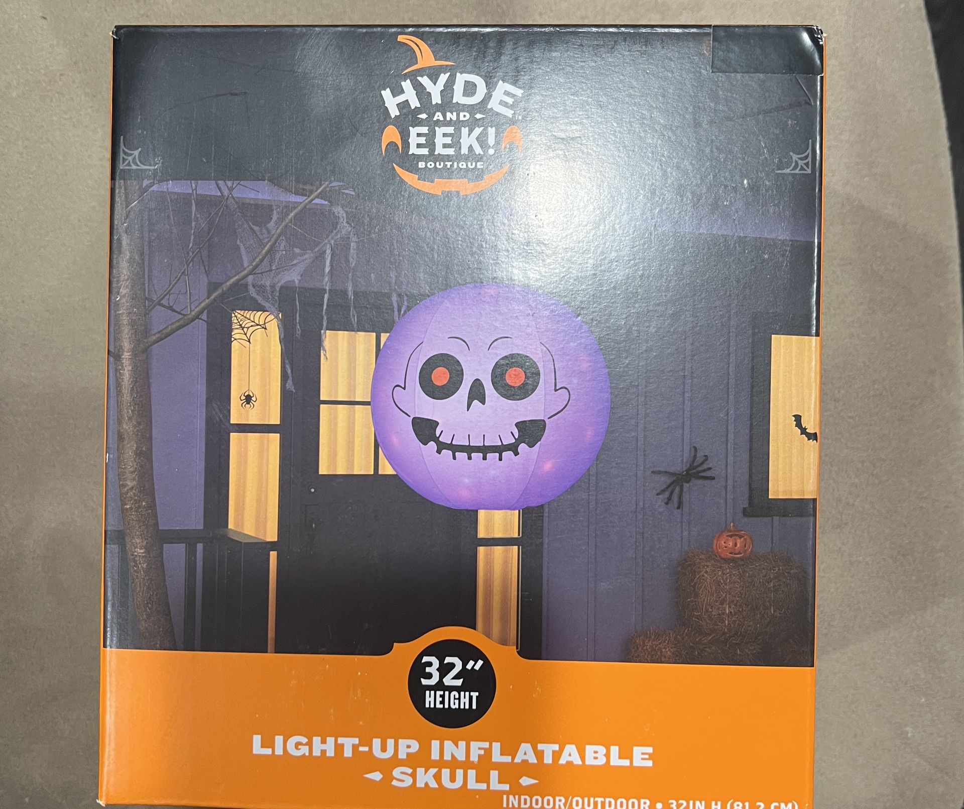 Halloween Hyde And Eek Round Light Up Inflatable Skull 32” Decoration NEW