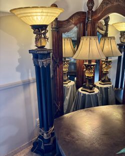 Antique 6’ Standing Lamp and Table Lamp Set