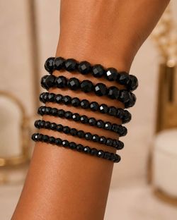 Black Beaded Stretch Bracelet Set – 9 Pieces