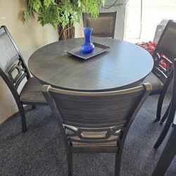 Brand New 42" Round Gray Dining Table + 4 Gray Linen Chairs