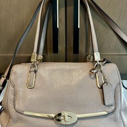 Coach Madison Leather Satchel Shoulder Bag in Grey Birch. Dust Bag Included.