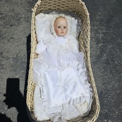 Antique Doll And Cradle 