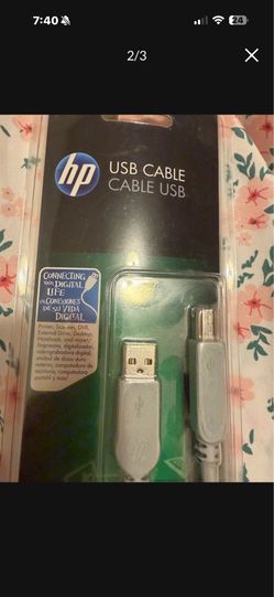 HP USB-A to USB-B cable, model HP USB-6 ES, typically used for connecting printers or scanners to a computer