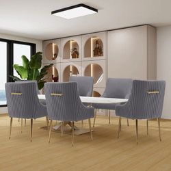 Set of 6 Dining Chairs, Accent Chairs, Modern Upholstered Kitchen Dining Chairs with Gold Legs, Fabric Tufted Velvet Living Room Chairs