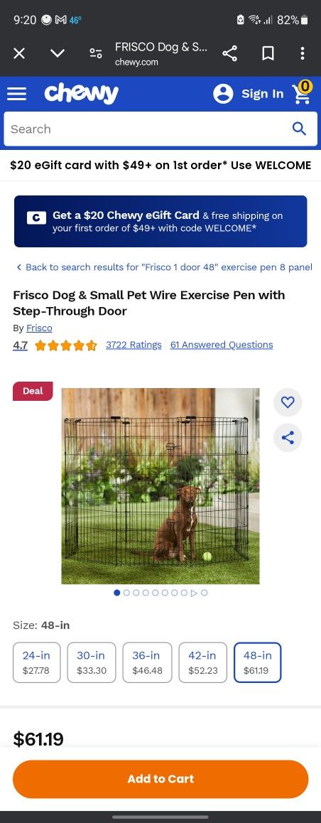 Frisco 1 door 48" exercise pen, 8 Panel 