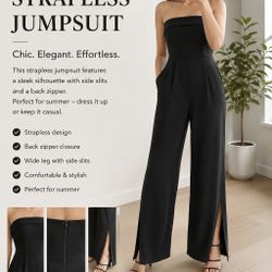 ✨ Chic Strapless Wide-Leg Jumpsuit | Elegant Summer Look