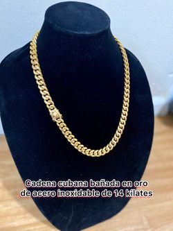 Cadena Cubana Vallada En Oro De 14 K De Acero Inoxidable 