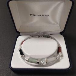 Sterling Silver And Jade Bracelet