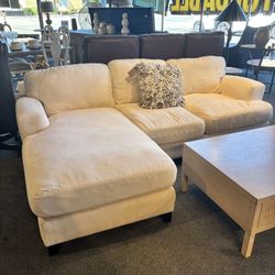 2 Piece White Sofa / Chaise Sectional - AS IS (Several Stains On Lower Part) - SKU: 7L4A29