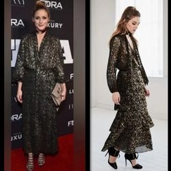 PENDING Olivia Palermo x Chelsea28 Maxi Accordion Pleat Tiered Black Metallic Gold Skirt and Top Set