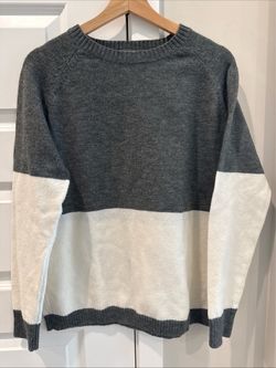 Gray and Cream Colorblock Knit Sweater