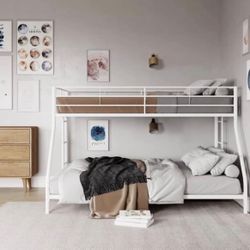 Twin over Full Low Profile Metal Bunk Bed, White