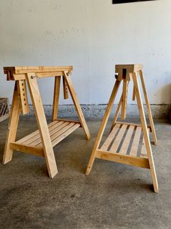 Two Wooden Sawhorses Trestle Table Legs