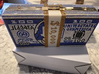 DOLLAR RHINESTONE BLING PURSE WITH CHAIN