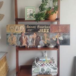 Maison Bourbon Jazz (5 men playing instruments on canvas (36 x 12 inches.