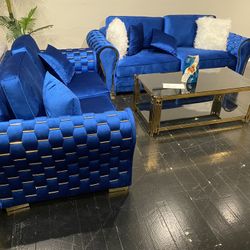 Sevilla Blue Velvet 2pc Sofa Collection $2495