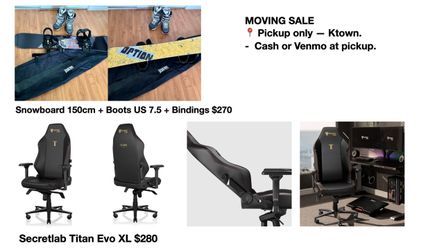 MOVING_ Chair, snowboard, boots