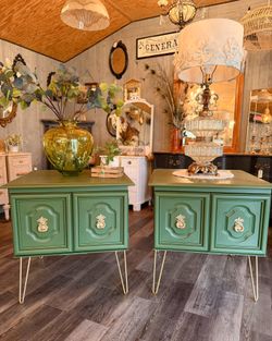Amazing Green & Gold Custom Oversized End-tables/ Nightstands 