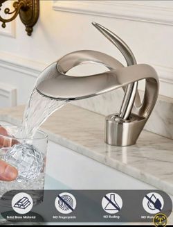 Brushed Nickel Elegant Bathroom Sink Faucet Single Hole,AUU Waterfall Brushed Nickel Vanity Sink Faucet Solid Brass Single Handle Basin Tap Retails $1