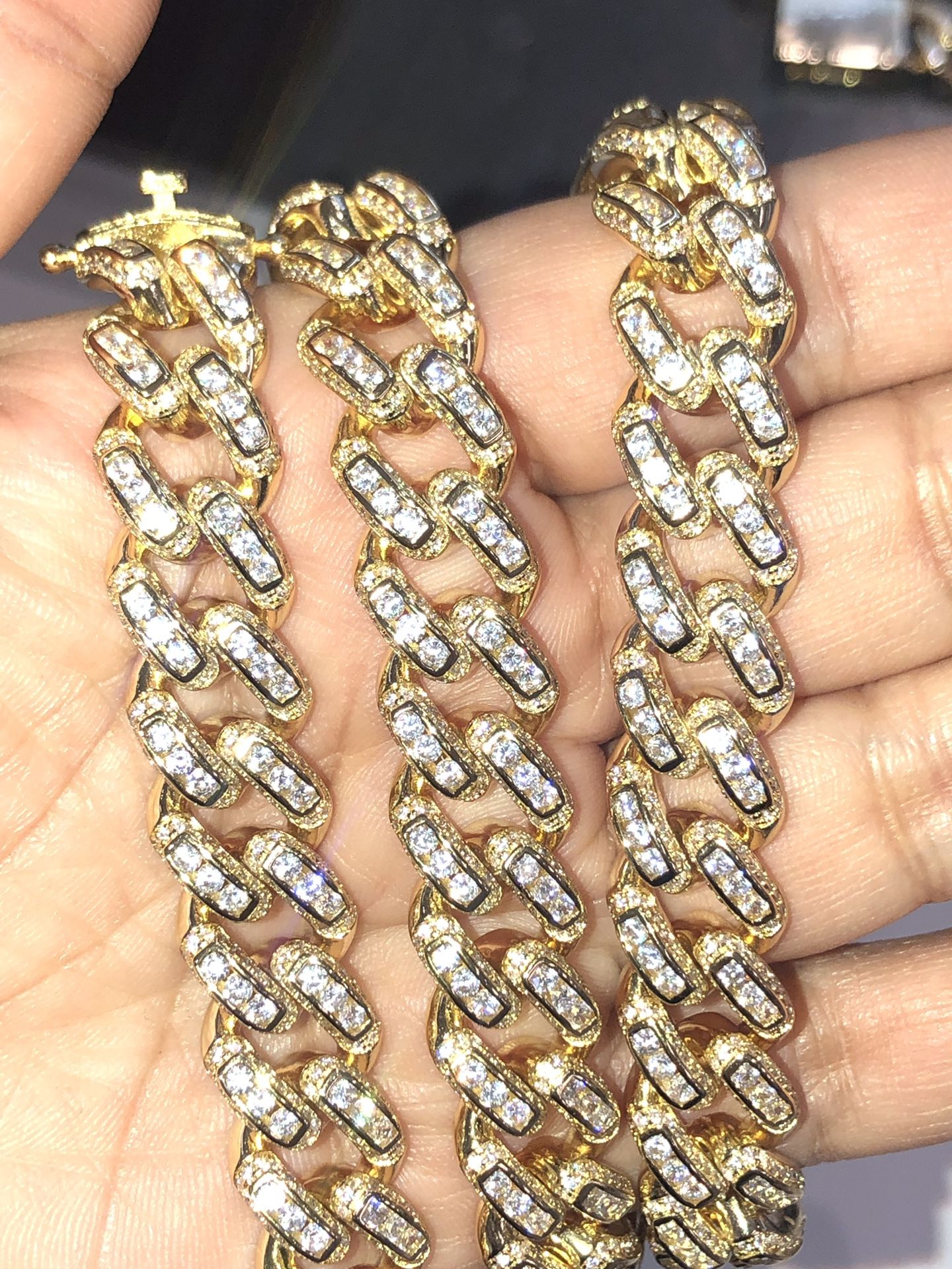 Iced out 14k gold PVD plated finish flooded diamonds Cuban link Chain 12mm