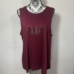 Carmen Marc Valvo Women’s Tank Top Size XL Burgundy Sleeveless Fancy Beaded