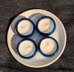 Tealight Candle Set 4 Blue Glass White Plate Not Included