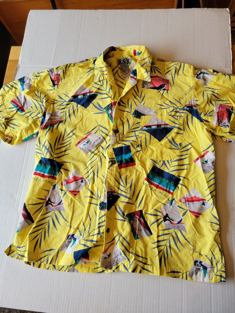 Men's Vintage BSR Hawaiian Shirt Sz Med Button Down Butter Yellow Maui