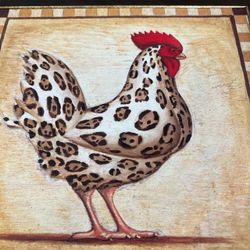 Rooster Wall Art Print on Wood Pier 1 red and beige, 12 x 12 approximately