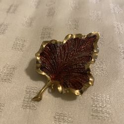 Vintage Red Enamel Leaf Brooch