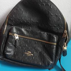 Coach Black Leather Backpack with Signature Pattern