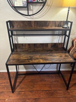 Industrial Computer Desk with Hutch Shelves