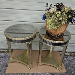 Shabby Chic, Posh, and Elegant Borghese Mirrored Side Tables (Pair)
