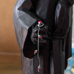 Faux Ruby Earrings Sterling , Red Stones Dainty