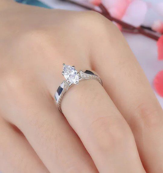 Brand new women's Stamped 925 Sterling Silver marquise cut simulated diamond Solitare engagement ring wedding ring promise ring
