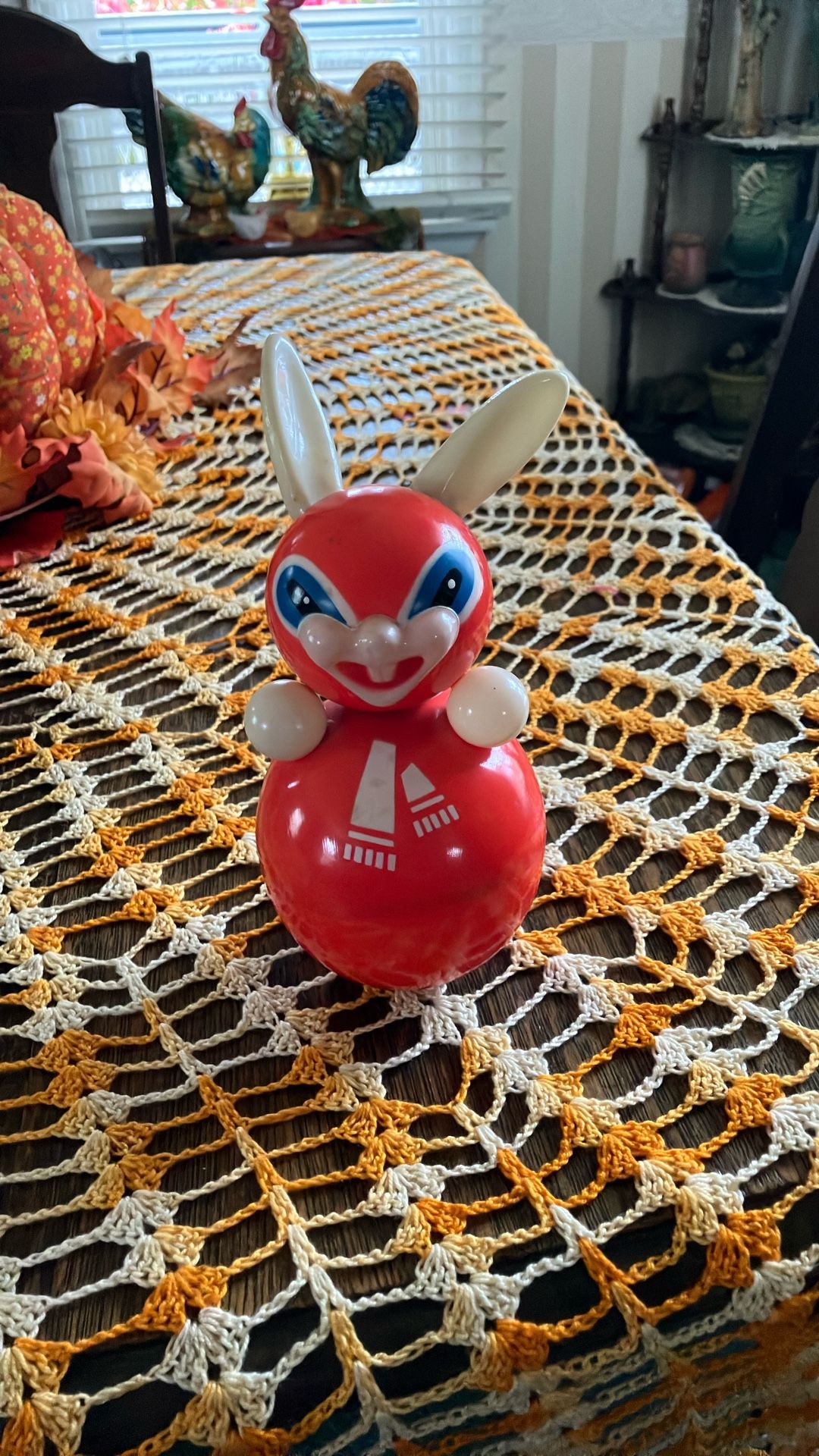 Rare Vintage Celluloid Roly Poly Rabbit Toy