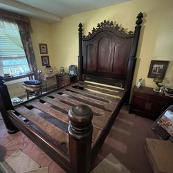 Wood Bed Frame Antique Queen Size