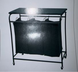 Black Rolling Laundry Sorter with Folding Table