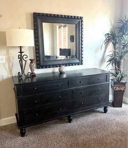 Black Wood Dresser with Mirror, nightstands