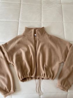 Fleece crop beige jacket
