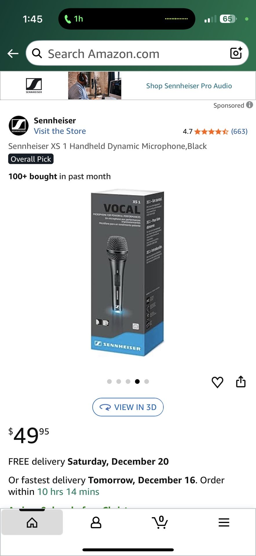 Sennheiser XS 1 Handheld Dynamic Microphone, Black