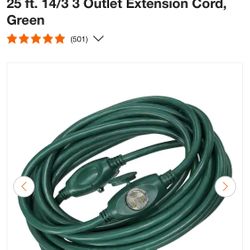 HDX Green 25 ft. 14/3 3 Outlet Extension Cord,