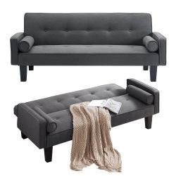 Convertible Futon Sofa Bed,Gray Upholstered Futon Couch Fabric Sleeper Sofa for Living Room Apartment