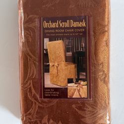 Orchard Scroll Damask Dining Room Armless Chair Cover 26”x41” Color Bronze New 