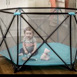 Regalo My Portable Play Yard Indoor And Outdoor, Washable, Aqua, 6-Panel, 48 Inch (Pack Of 1) 48 Inch (Pack Of 1) Standard  Open box item