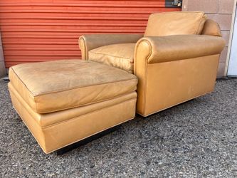 Vintage mid century leather chair and ottoman